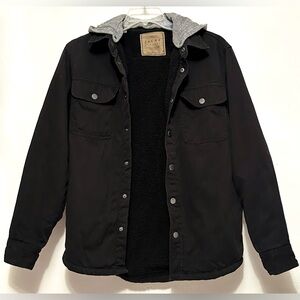 Men's Jachs New York Black Sherpa Lined Jacket Coat 
Detachable Grey Hood S